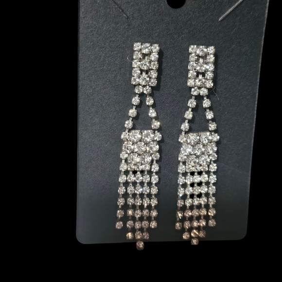 Rhinestone Waterfall Earrings, Vintage, weddings, new years, pierced ears - Picture 2 of 4